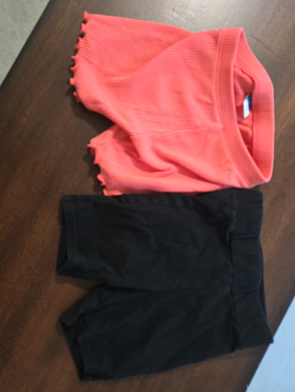 Old Navy Coral Lettuce-Edge Ribbed Shorts with Black Knit Shorts